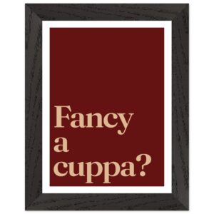 A framed wall art print featuring minimalist typography with the text 