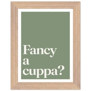 A framed wall art print featuring minimalist typography with the text 