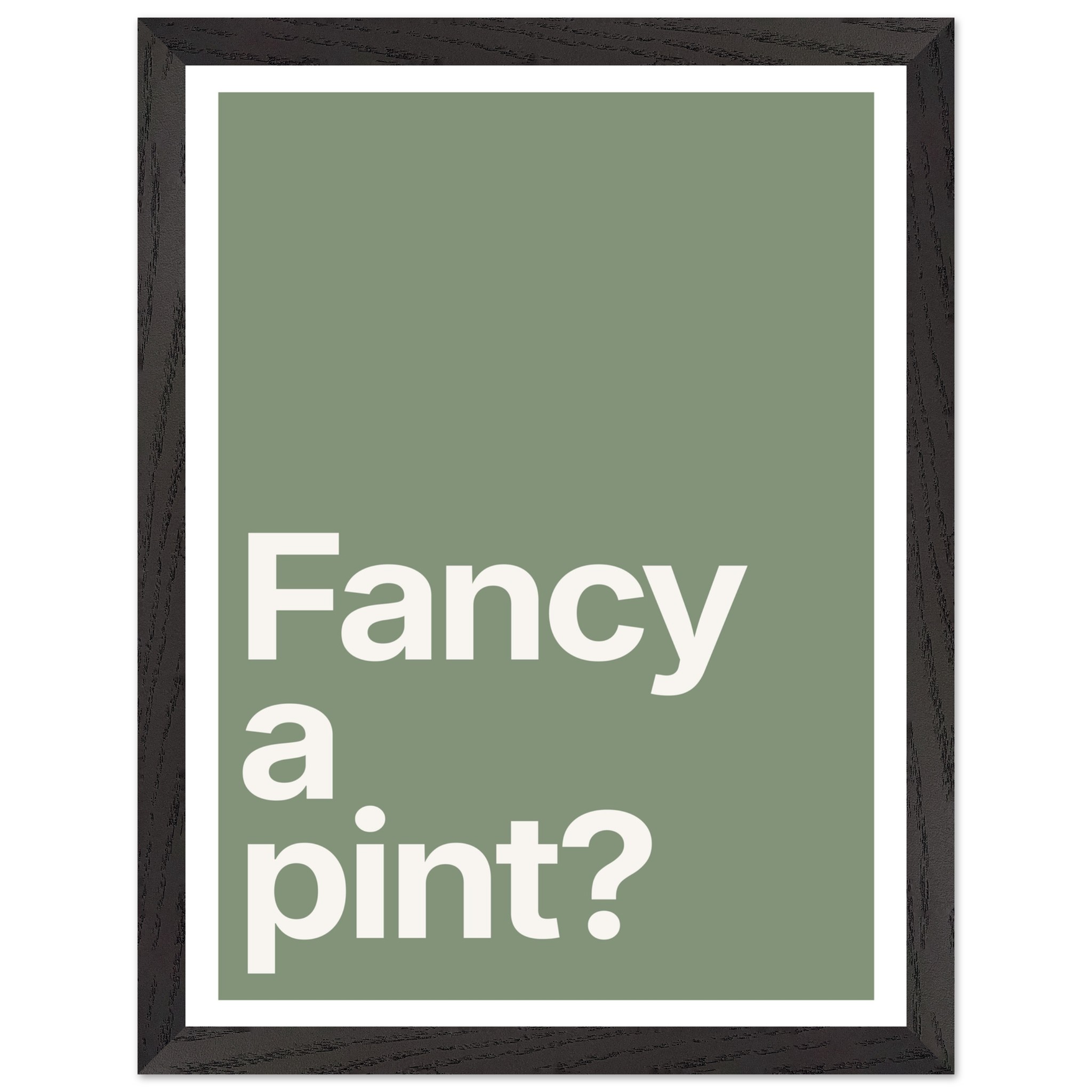 Framed wall art print with green background and white text.