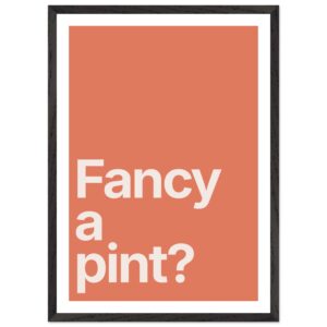 Framed wall art print with minimalist typography, orange background.