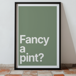 Minimalist wall art print with green background and white text.