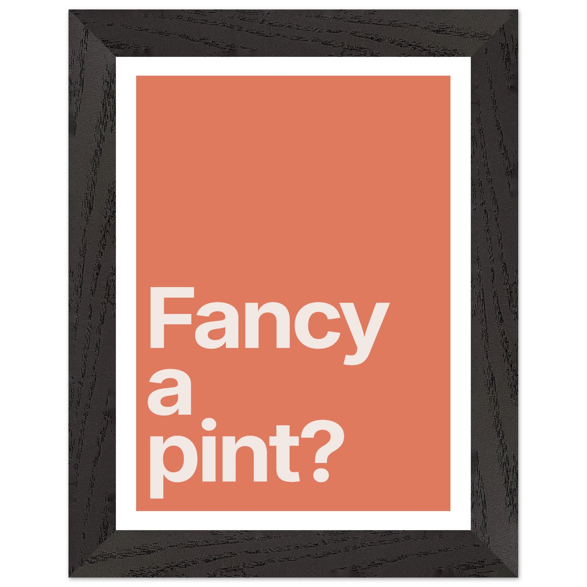 Framed wall art print with minimalist typography in coral color.