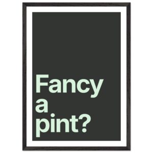 Minimalist wall art print with green typography on dark background.