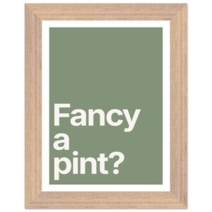 Framed wall art print with minimalist typography on green background.