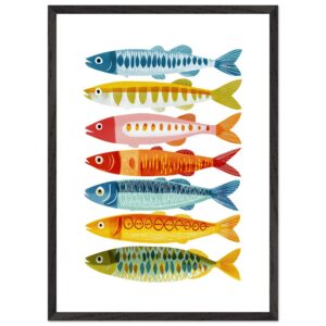 Colorful fish illustration in a black frame on a white background.