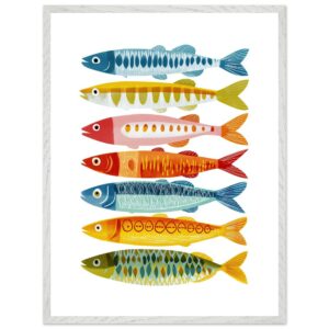 Colorful fish illustration in a white frame on a plain background.