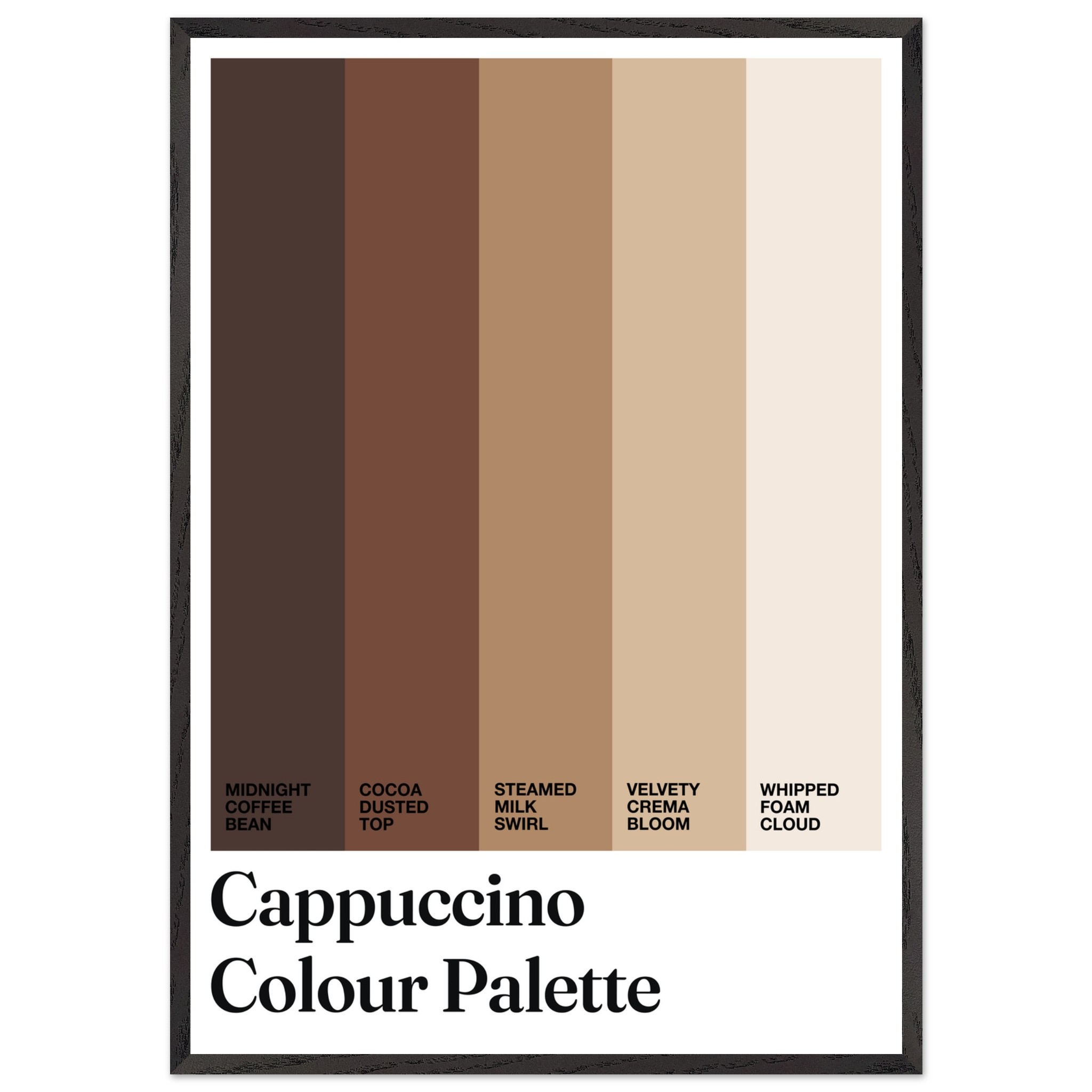 Typography print featuring cappuccino color palette with descriptive labels.