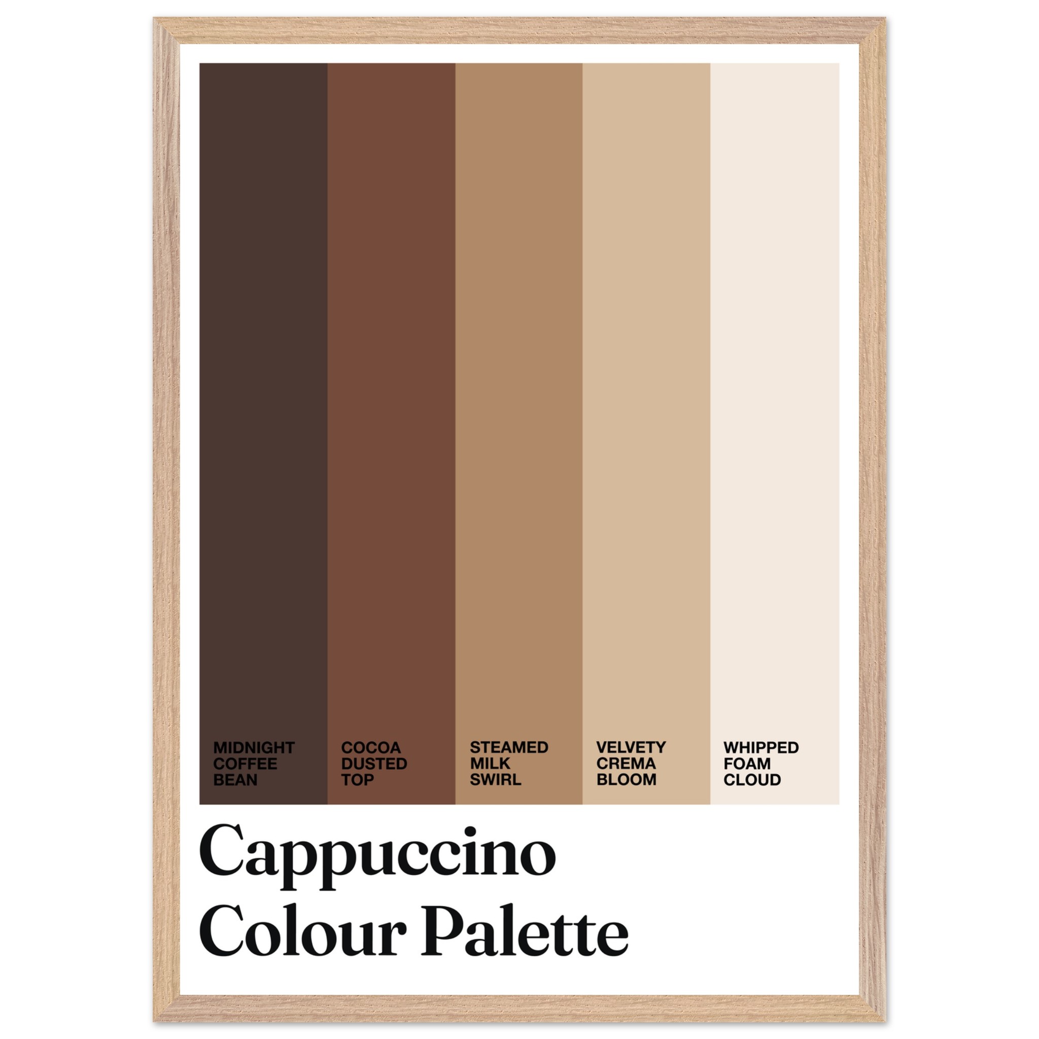 Typography print featuring cappuccino color palette with labeled shades.