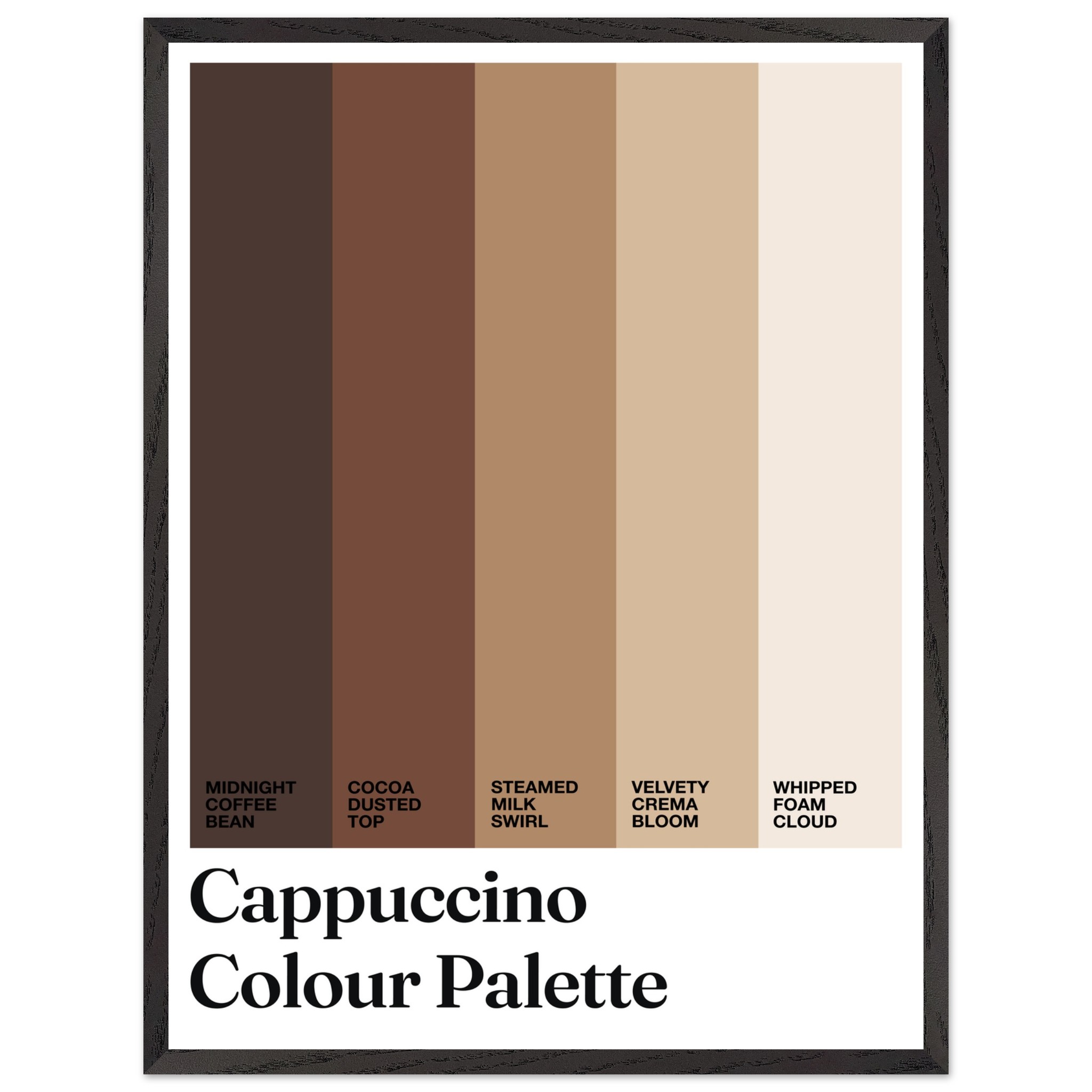 Typography print featuring cappuccino color palette with text labels.