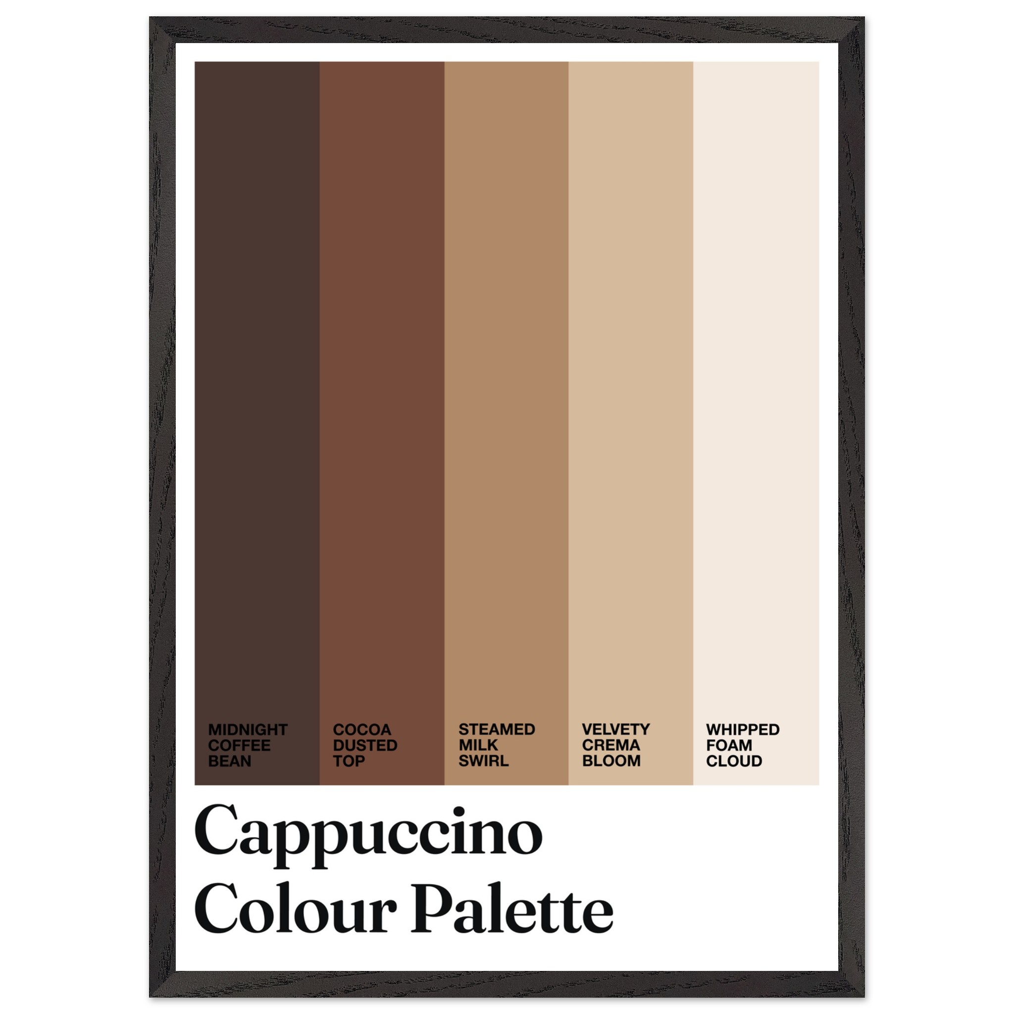 Typography print featuring cappuccino color palette with text labels.