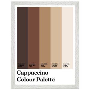 Cappuccino color palette print with various brown and beige shades.