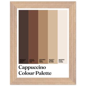 Typography print featuring cappuccino color palette in a wooden frame.