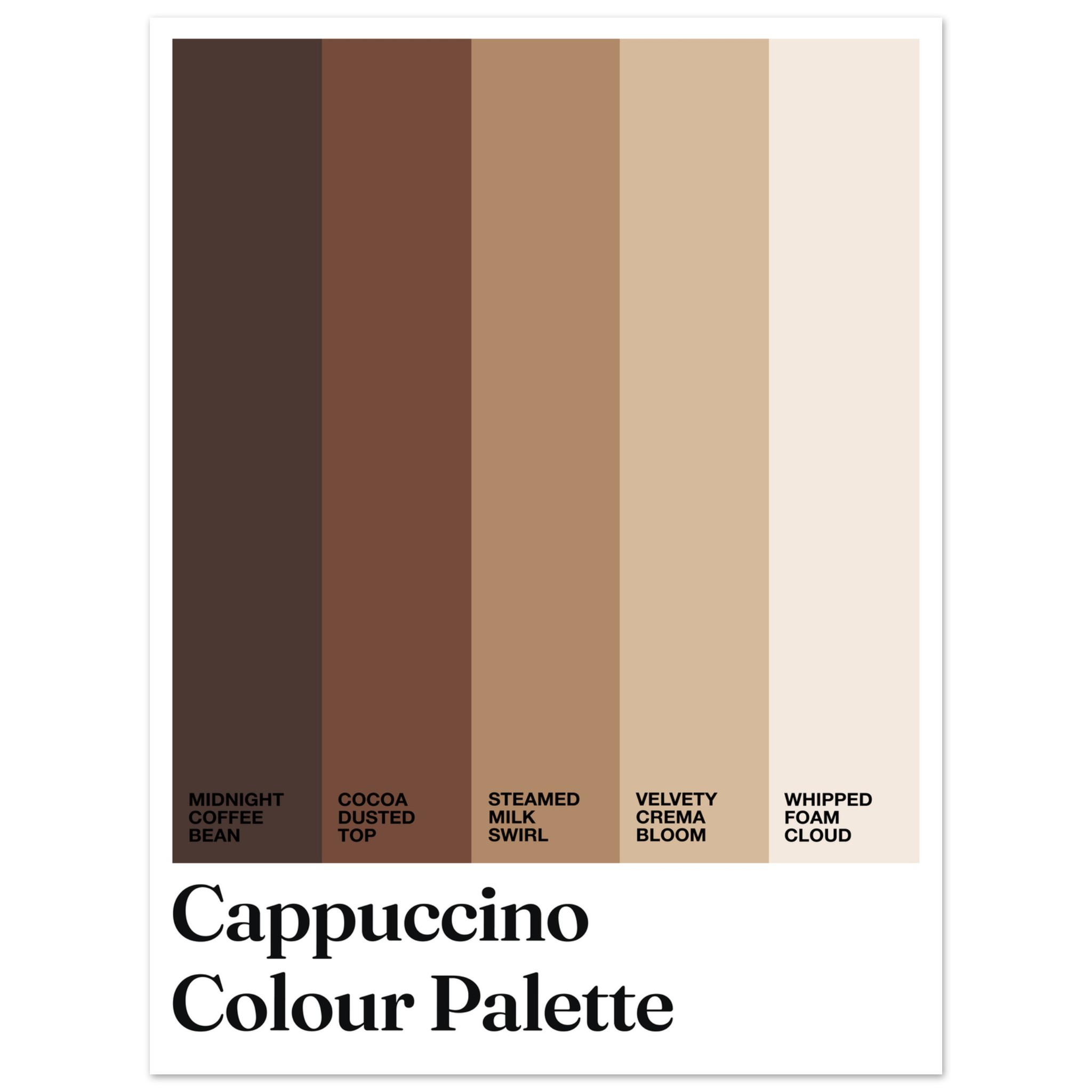 Cappuccino color palette with typography on a white background.