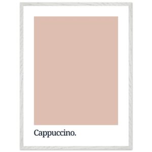 A minimalist wall art print featuring a soft cappuccino-colored square above the word