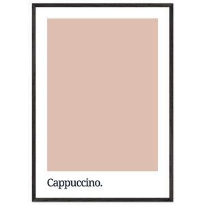 A minimalist poster featuring a large cappuccino-colored swatch above the word