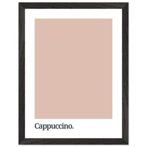 A framed print featuring a soft cappuccino-colored background with the word