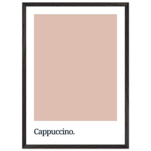 A framed print featuring a soft cappuccino-colored background with the word