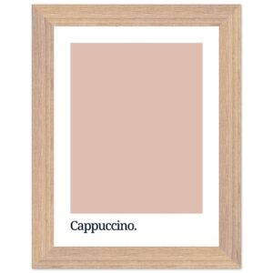 A framed print featuring a soft cappuccino-colored swatch with the word