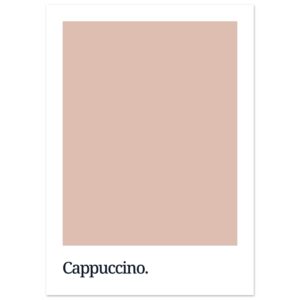 A minimalist poster featuring a soft cappuccino-colored background with the word