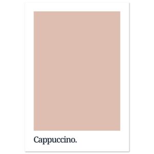 A minimalist poster featuring a soft cappuccino-colored background with the word