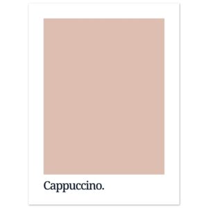 A minimalist poster featuring a soft cappuccino-colored background with the word