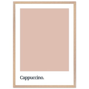 A framed print featuring a cappuccino-colored swatch above the word
