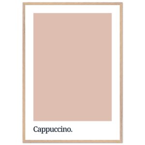 A framed print featuring a soft cappuccino-colored background with the word