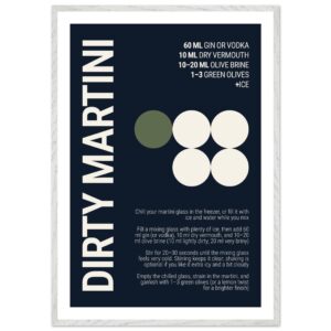 Typography print poster featuring cocktail recipe on deep navy background.