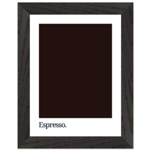 A dark brown framed print featuring the word