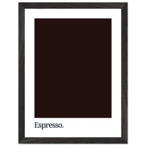 A dark brown framed print featuring the word