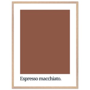 A framed print featuring a solid brown swatch with the text