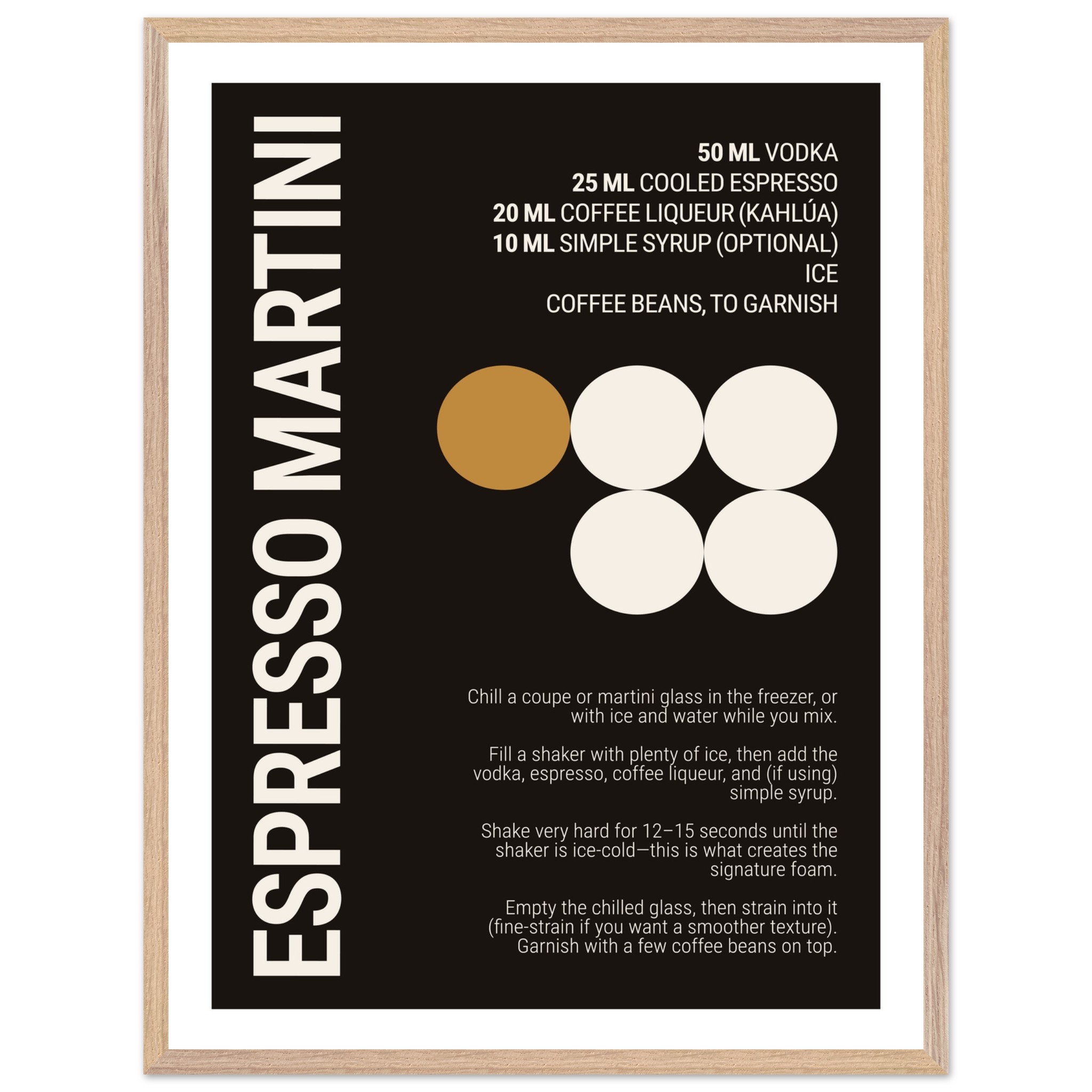 Typography print poster featuring an espresso martini recipe and ingredients.