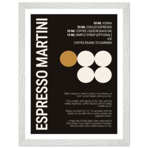 Typography print with ingredients and instructions for making an Espresso Martini.