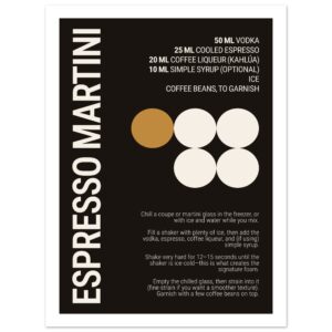 Espresso Martini Cocktail Typography Print Poster – Espresso Black-Brown Wall Art