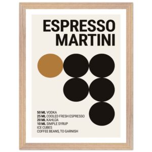 A framed poster featuring a minimalist design with the text