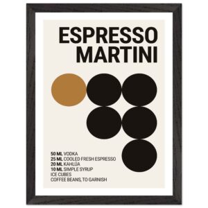 A framed poster featuring a minimalist design with the text