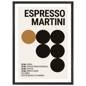 A framed poster featuring a minimalist design with the text
