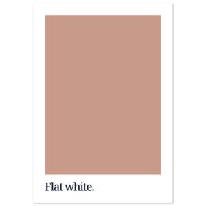 A minimalist poster featuring a large flat white color swatch with the text