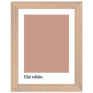 A framed print featuring a flat white color swatch with the text