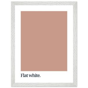 A framed print featuring a flat white color swatch with the text