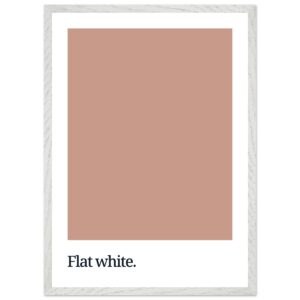 A minimalist poster featuring a flat white color swatch with the text