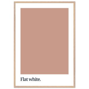 A minimalist poster featuring a flat white color swatch with the text