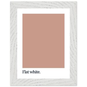 A framed print featuring a solid flat white color swatch with the text