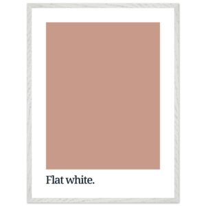 A minimalist poster featuring a flat white color swatch with the text
