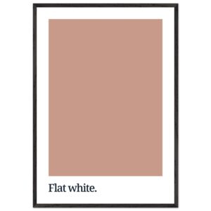 A minimalist poster featuring a flat white color swatch with the text