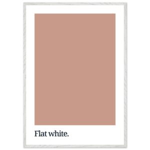 A minimalist poster featuring a large flat white color swatch with the text