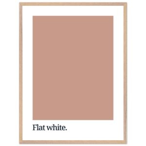 A minimalist wall art print featuring a flat white color swatch above the text