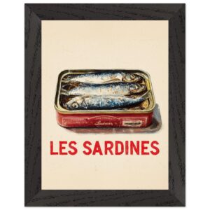 Framed poster featuring a tin of sardines with the text