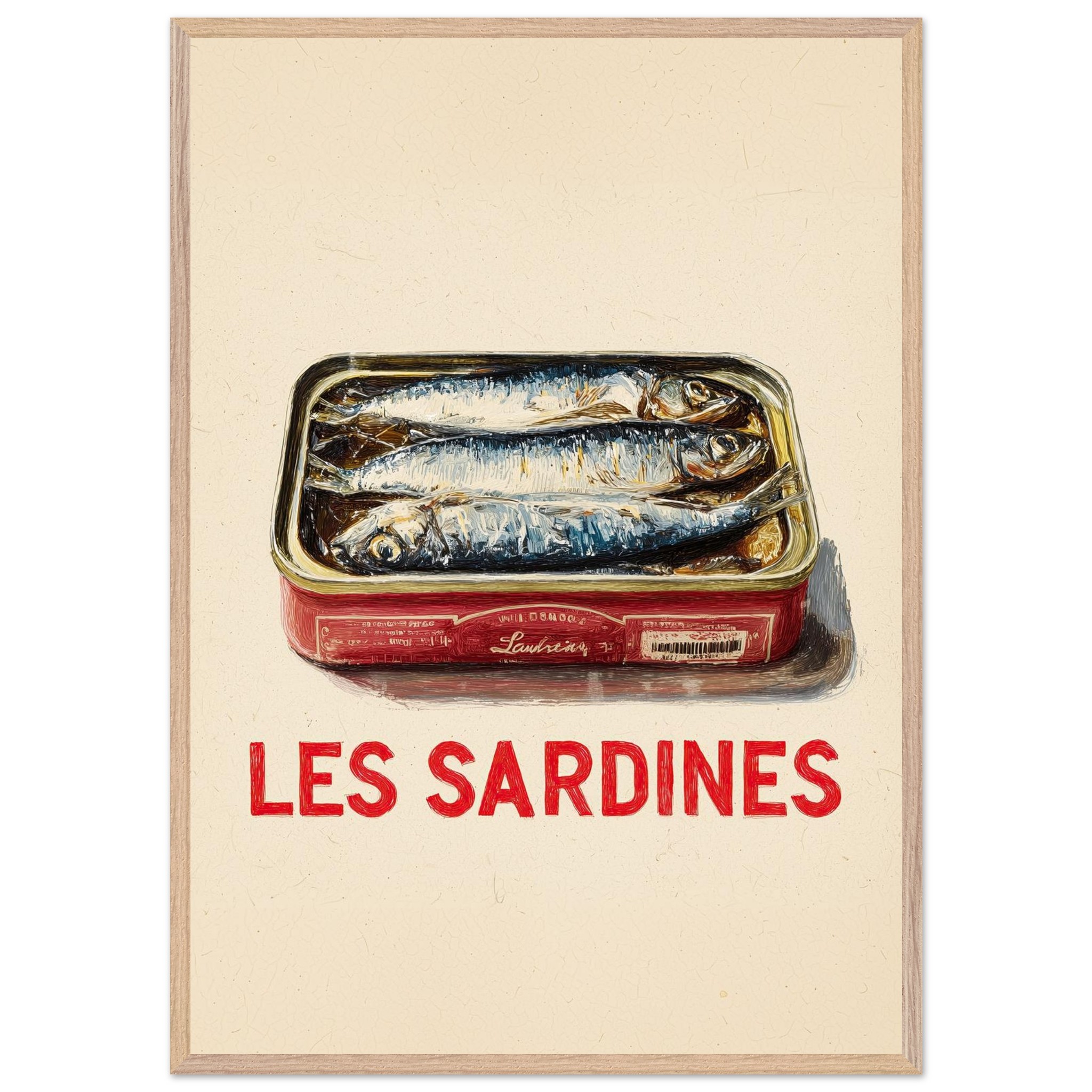 A wall art poster featuring a tin of sardines with the text "LES SARDINES" below the illustration.