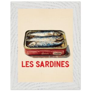 A vintage-style illustration of a tin of sardines with the text
